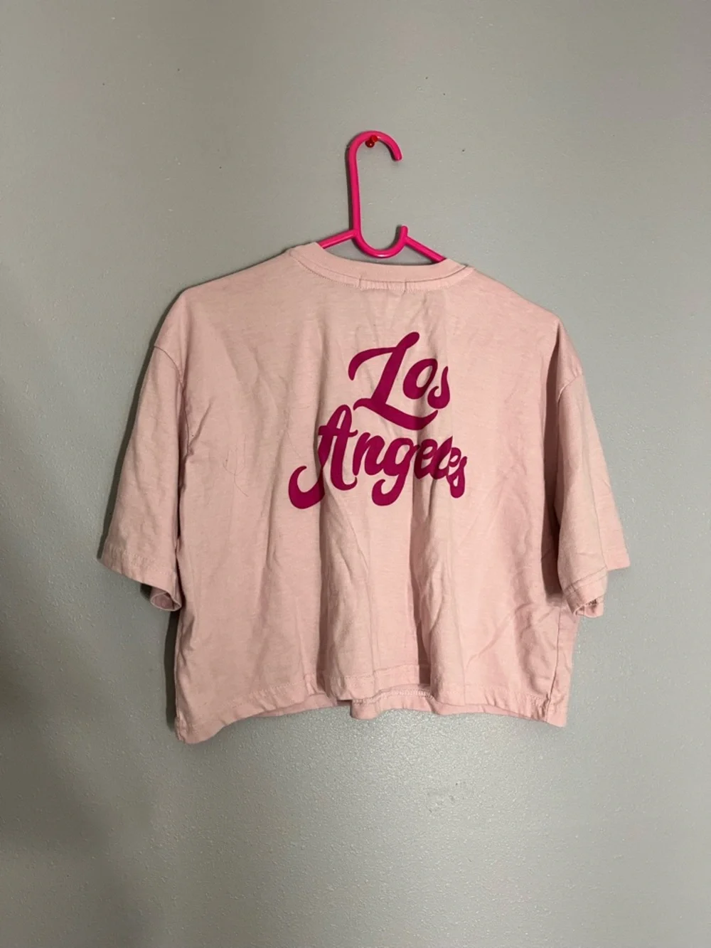 Love Theory Essentials Pink Crop Tee with Magenta 'Los Angeles' Script - Picture 4 of 6